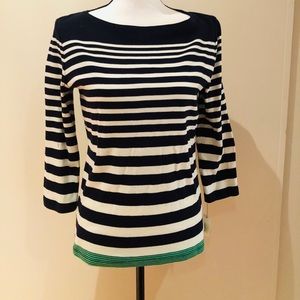 Talbots T, black & white stripe with green bottom.